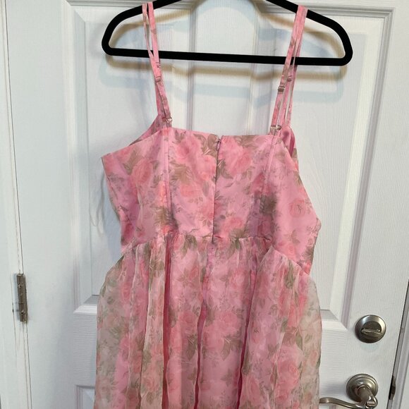 Unique Vintage Pink Floral Organza Swing Dress 1950s Sz 1x #7 - Picture 5 of 7